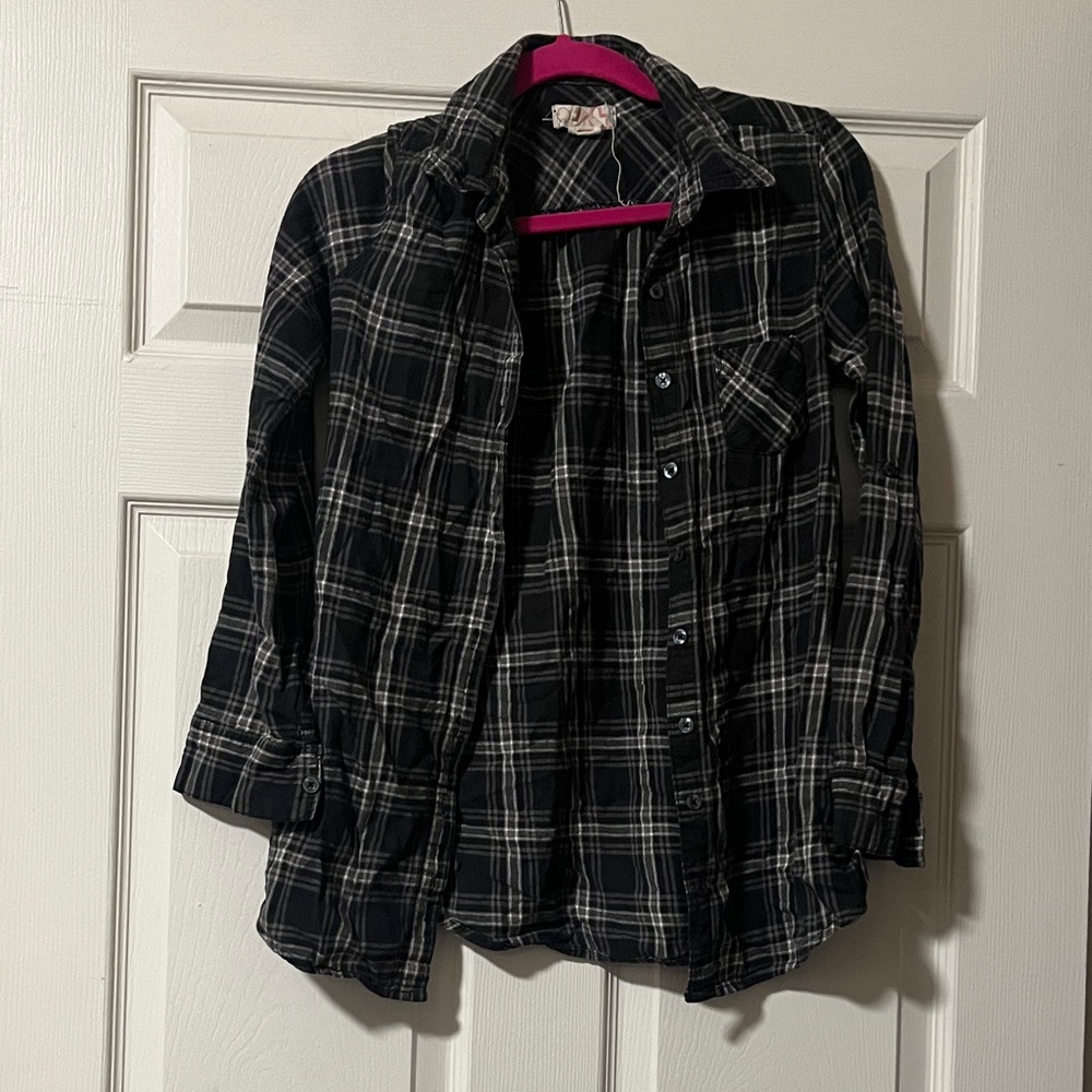 Black and White Plaid Button-Up Shirt